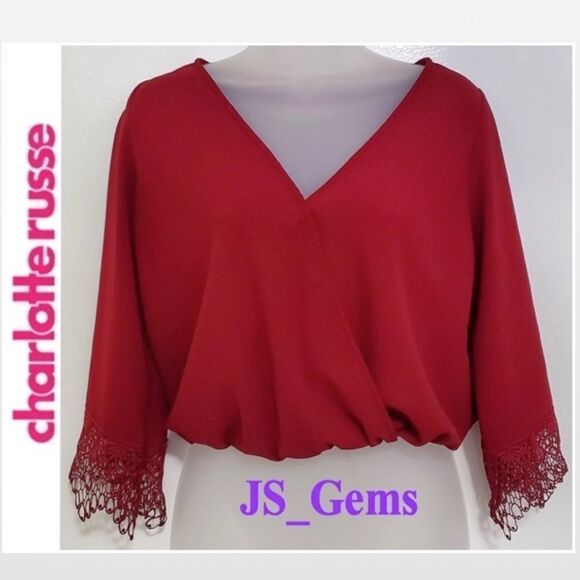 Y2K Charlotte Russe Small Red Chiffon Crop Trend Top - Picture 2 of 16